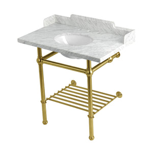 Pemberton LMS36MBB7 36-Inch Console Sink with Brass Legs (8-Inch, 3 Hole), Marble White/Brushed Brass
