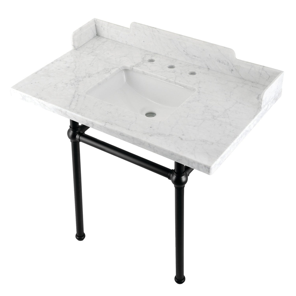 Fauceture LMS36MBSQ0 36-Inch Carrara Marble Console Sink with Brass Legs, Marble White/Matte Black