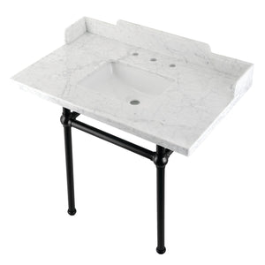 Fauceture LMS36MBSQ0 36-Inch Carrara Marble Console Sink with Brass Legs, Marble White/Matte Black