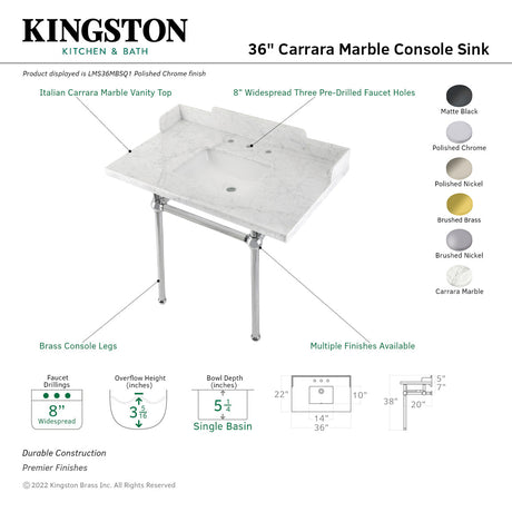 Fauceture LMS36MBSQ1 36-Inch Carrara Marble Console Sink with Brass Legs, Marble White/Polished Chrome