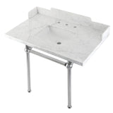 Fauceture LMS36MBSQ1 36-Inch Carrara Marble Console Sink with Brass Legs, Marble White/Polished Chrome