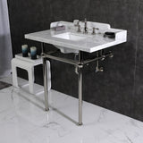 Fauceture LMS36MBSQ6 36-Inch Carrara Marble Console Sink with Brass Legs, Marble White/Polished Nickel