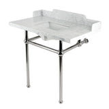 Fauceture LMS36MBSQ6 36-Inch Carrara Marble Console Sink with Brass Legs, Marble White/Polished Nickel