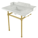 Fauceture LMS36MBSQ7 36-Inch Carrara Marble Console Sink with Brass Legs, Marble White/Brushed Brass