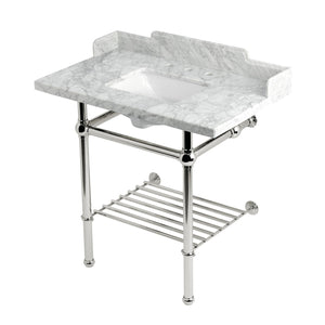 Pemberton LMS36MBSQB6 36-Inch Console Sink with Brass Legs (8-Inch, 3 Hole), Marble White/Polished Nickel