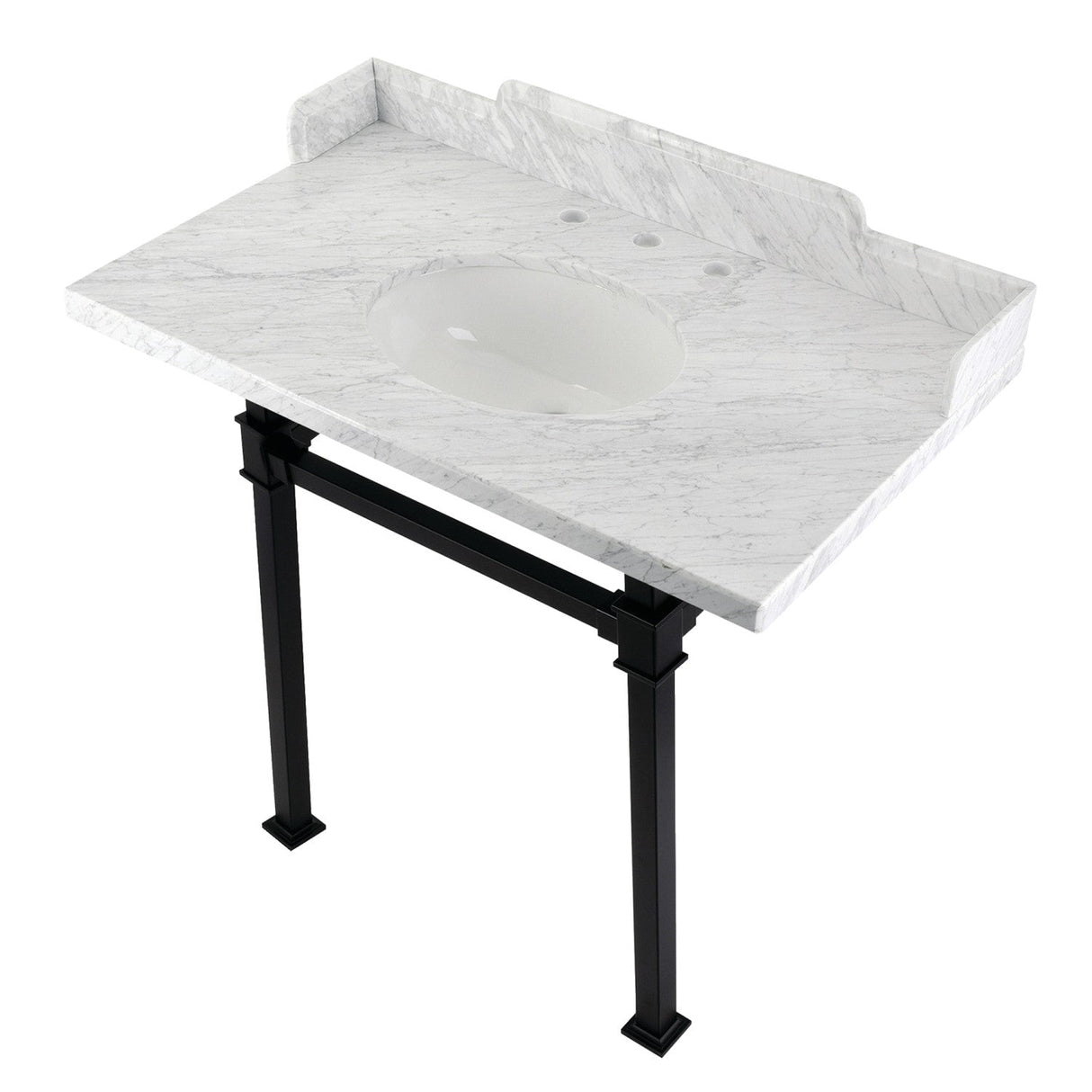 Fauceture LMS36MOQ0 36-Inch Carrara Marble Console Sink with Stainless Steel Legs, Marble White/Matte Black