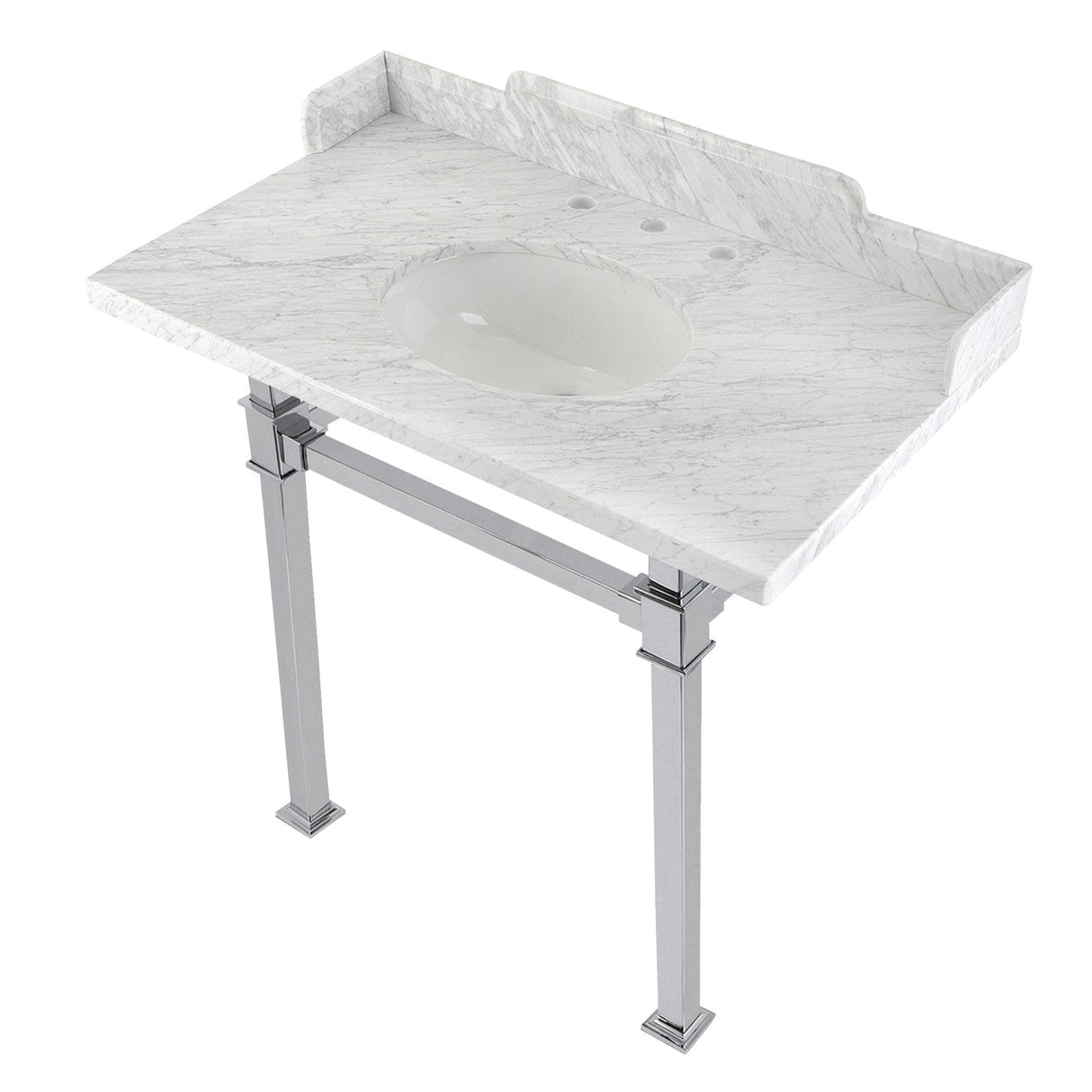 Fauceture LMS36MOQ1 36-Inch Carrara Marble Console Sink with Stainless Steel Legs, Marble White/Polished Chrome
