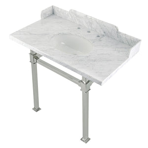 Fauceture LMS36MOQ6 36-Inch Carrara Marble Console Sink with Stainless Steel Legs, Marble White/Polished Nickel