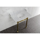 Fauceture LMS36MOQ7 36-Inch Carrara Marble Console Sink with Stainless Steel Legs, Marble White/Brushed Brass