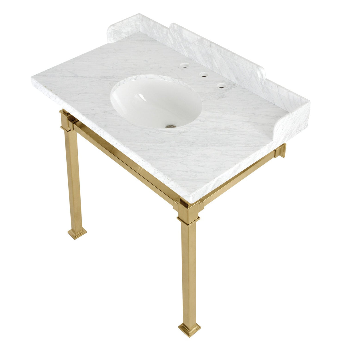 Fauceture LMS36MOQ7 36-Inch Carrara Marble Console Sink with Stainless Steel Legs, Marble White/Brushed Brass