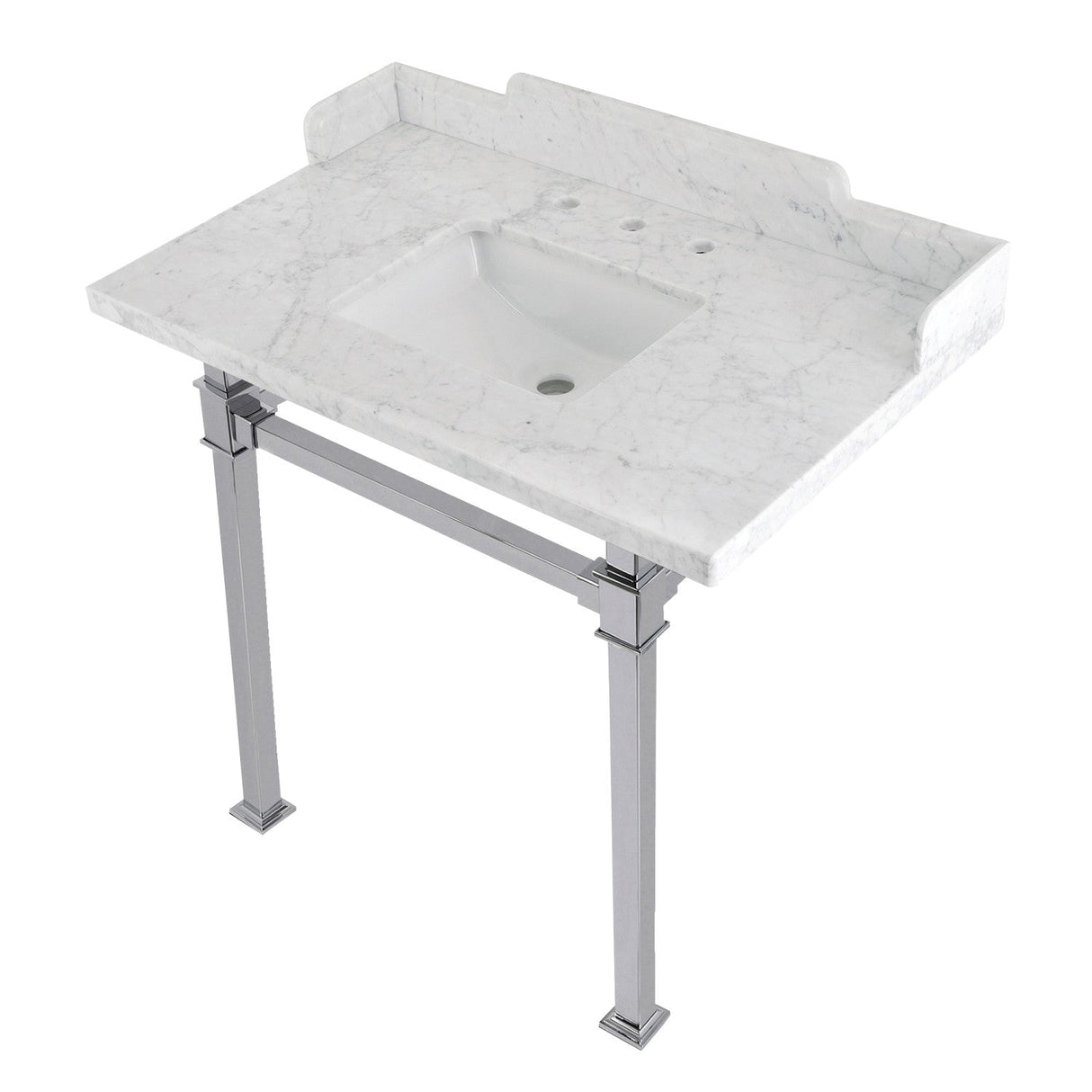 Fauceture LMS36MSQ1 36-Inch Carrara Marble Console Sink with Stainless Steel Legs, Marble White/Polished Chrome