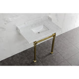 Fauceture LMS36MSQ7 36-Inch Carrara Marble Console Sink with Stainless Steel Legs, Marble White/Brushed Brass