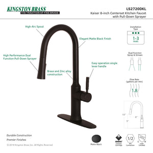 Kaiser LS2720DKL Single-Handle 1-Hole Deck Mount Pull-Down Sprayer Kitchen Faucet, Matte Black