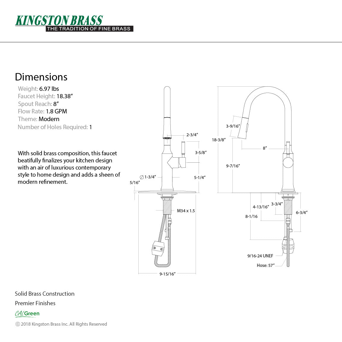 Kaiser LS2728DKL Single-Handle 1-Hole Deck Mount Pull-Down Sprayer Kitchen Faucet, Brushed Nickel