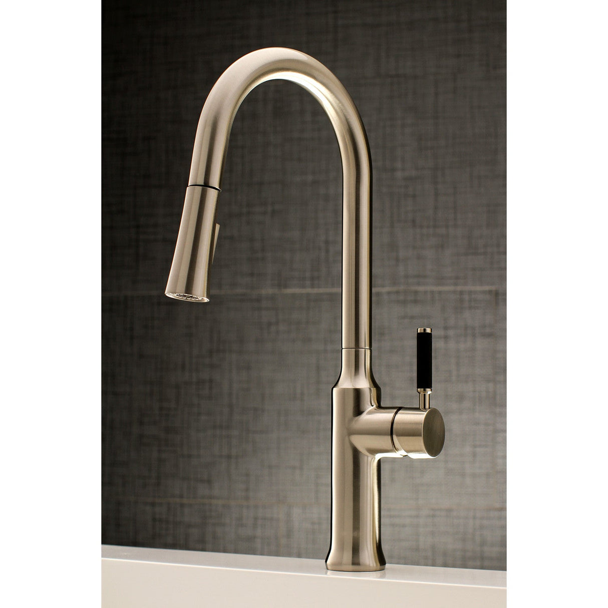 Kaiser LS2728DKL Single-Handle 1-Hole Deck Mount Pull-Down Sprayer Kitchen Faucet, Brushed Nickel