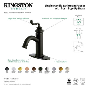 Royale LS5417RL Single-Handle 1-Hole Deck Mount Bathroom Faucet with Push Pop-Up, Matte Black/Polished Chrome