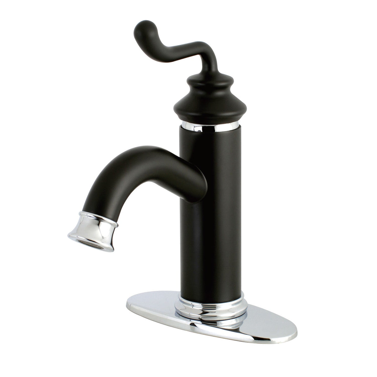 Royale LS5417RL Single-Handle 1-Hole Deck Mount Bathroom Faucet with Push Pop-Up, Matte Black/Polished Chrome