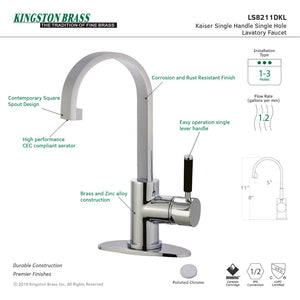 Kaiser LS8211DKL Single-Handle 1-Hole Deck Mount Bathroom Faucet with Push Pop-Up, Polished Chrome