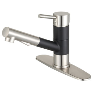 Concord LS8409DL Single-Handle 1-Hole Deck Mount Pull-Out Sprayer Kitchen Faucet, Matte Black/Brushed Nickel