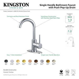 Concord LS843DLPN Single-Handle 1-Hole Deck Mount Bathroom Faucet with Push Pop-Up, Polished Nickel
