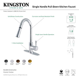Concord LS8621DL Single-Handle 1-Hole Deck Mount Pull-Down Sprayer Kitchen Faucet, Polished Chrome