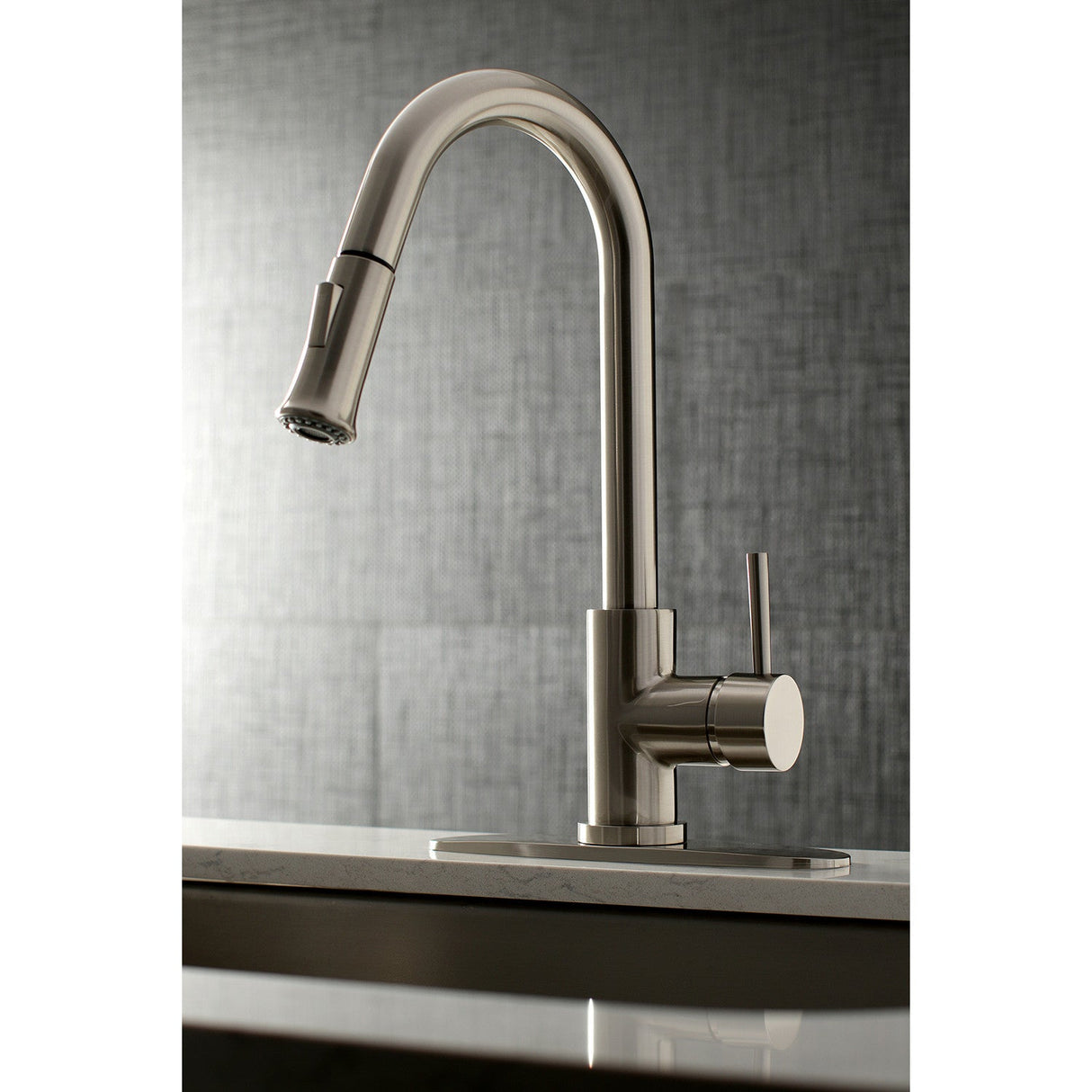 Concord LS8628DL Single-Handle 1-Hole Deck Mount Pull-Down Sprayer Kitchen Faucet, Brushed Nickel