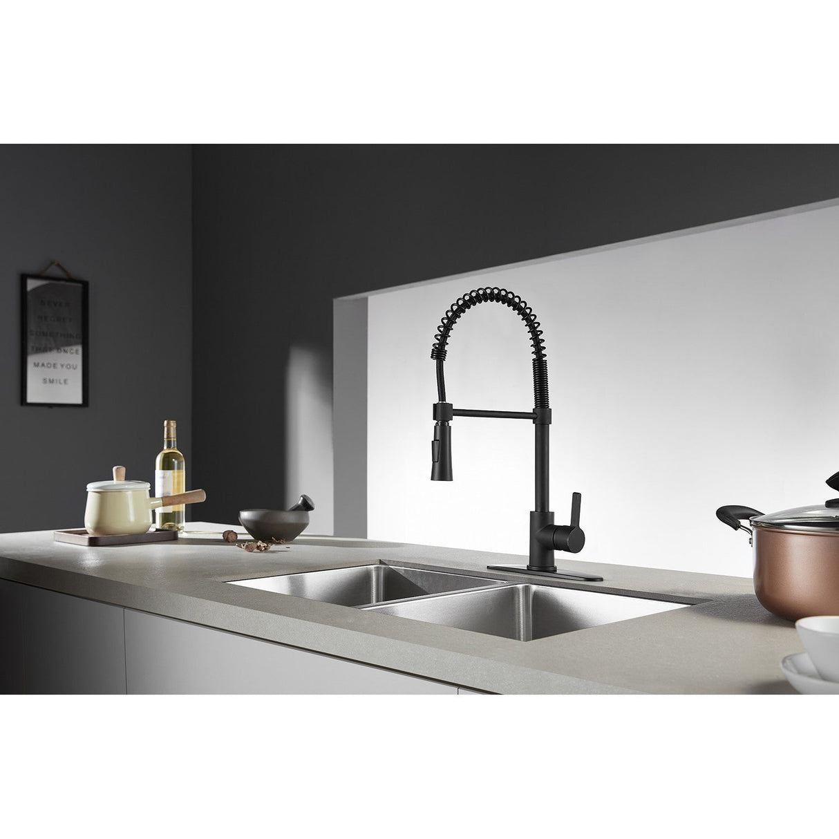 Continental LS8670CTL Single-Handle 1-Hole Deck Mount Pre-Rinse Kitchen Faucet, Matte Black