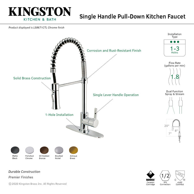 Continental LS8671CTL Single-Handle 1-Hole Deck Mount Pre-Rinse Kitchen Faucet, Polished Chrome