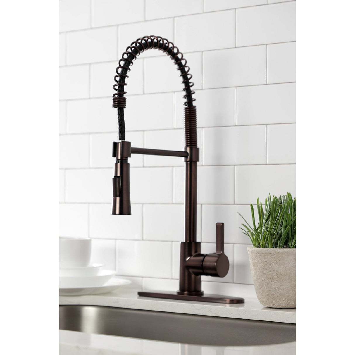 Continental LS8675CTL Single-Handle 1-Hole Deck Mount Pre-Rinse Kitchen Faucet, Oil Rubbed Bronze