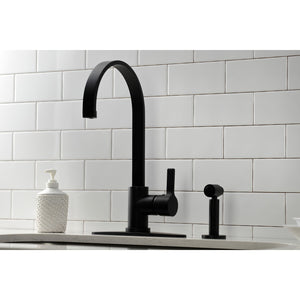 Continental LS8710CTLBS Single-Handle Deck Mount Kitchen Faucet with Brass Sprayer and Deck Plate, Matte Black