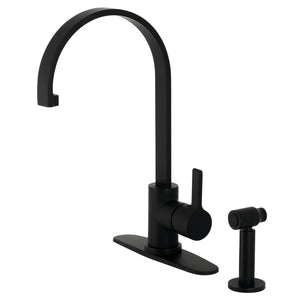 Continental LS8710CTLBS Single-Handle Deck Mount Kitchen Faucet with Brass Sprayer and Deck Plate, Matte Black
