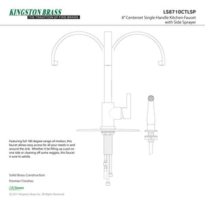 Continental LS8710CTLSP Single-Handle 2-Hole Deck Mount Kitchen Faucet with Side Sprayer, Matte Black