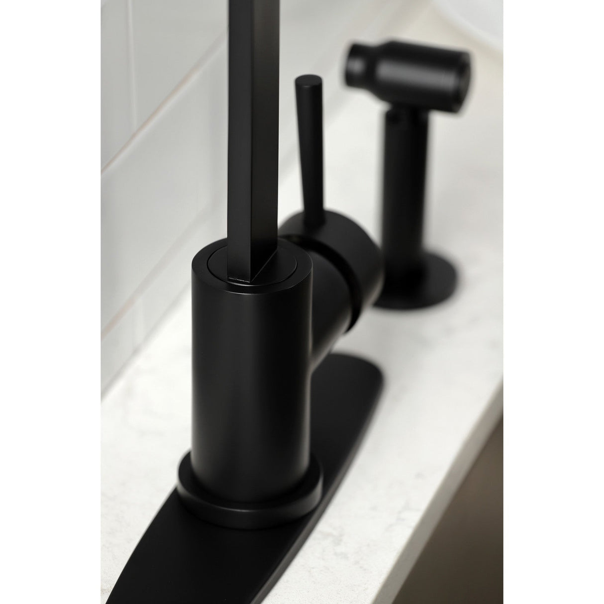 Concord LS8710DLBS Single-Handle Deck Mount Kitchen Faucet with Brass Sprayer and Deck Plate, Matte Black