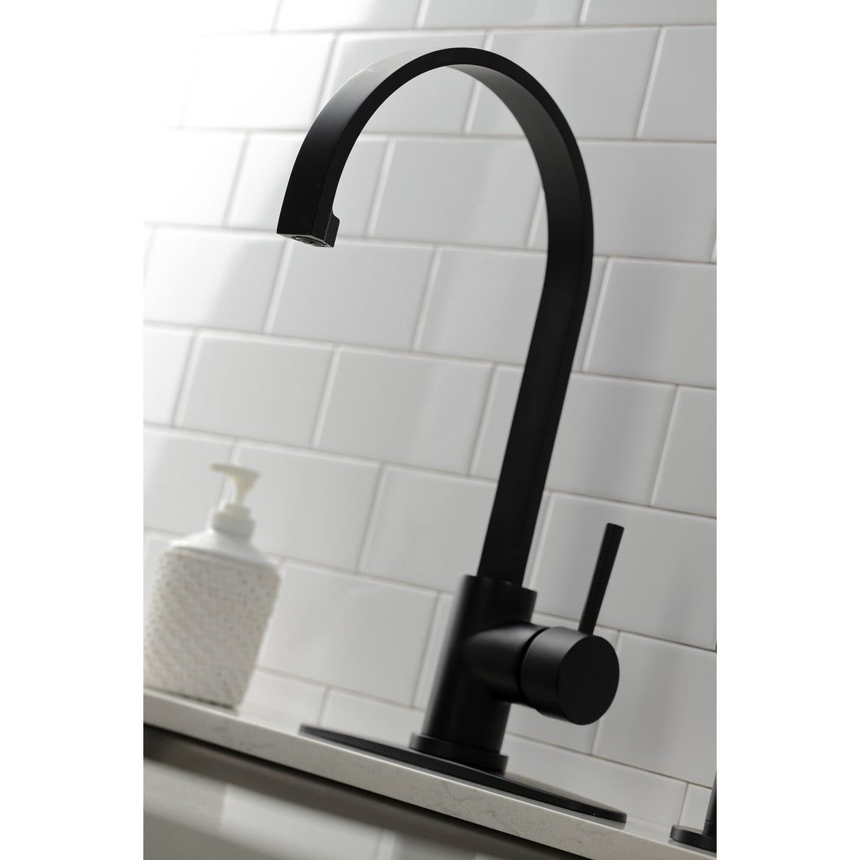 Concord LS8710DLBS Single-Handle Deck Mount Kitchen Faucet with Brass Sprayer and Deck Plate, Matte Black