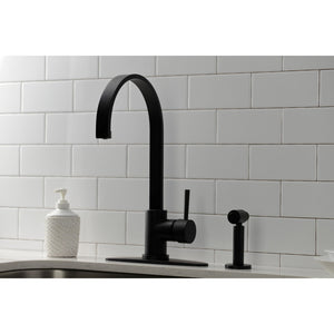 Concord LS8710DLBS Single-Handle Deck Mount Kitchen Faucet with Brass Sprayer and Deck Plate, Matte Black