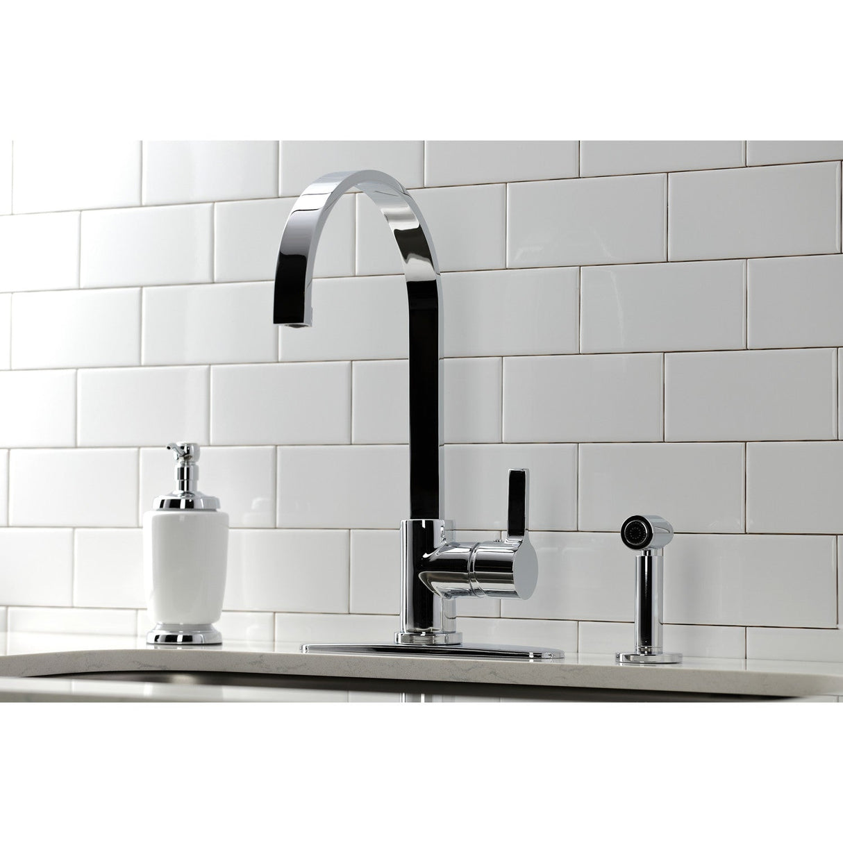 Continental LS8711CTLBS Single-Handle Deck Mount Kitchen Faucet with Brass Sprayer and Deck Plate, Polished Chrome