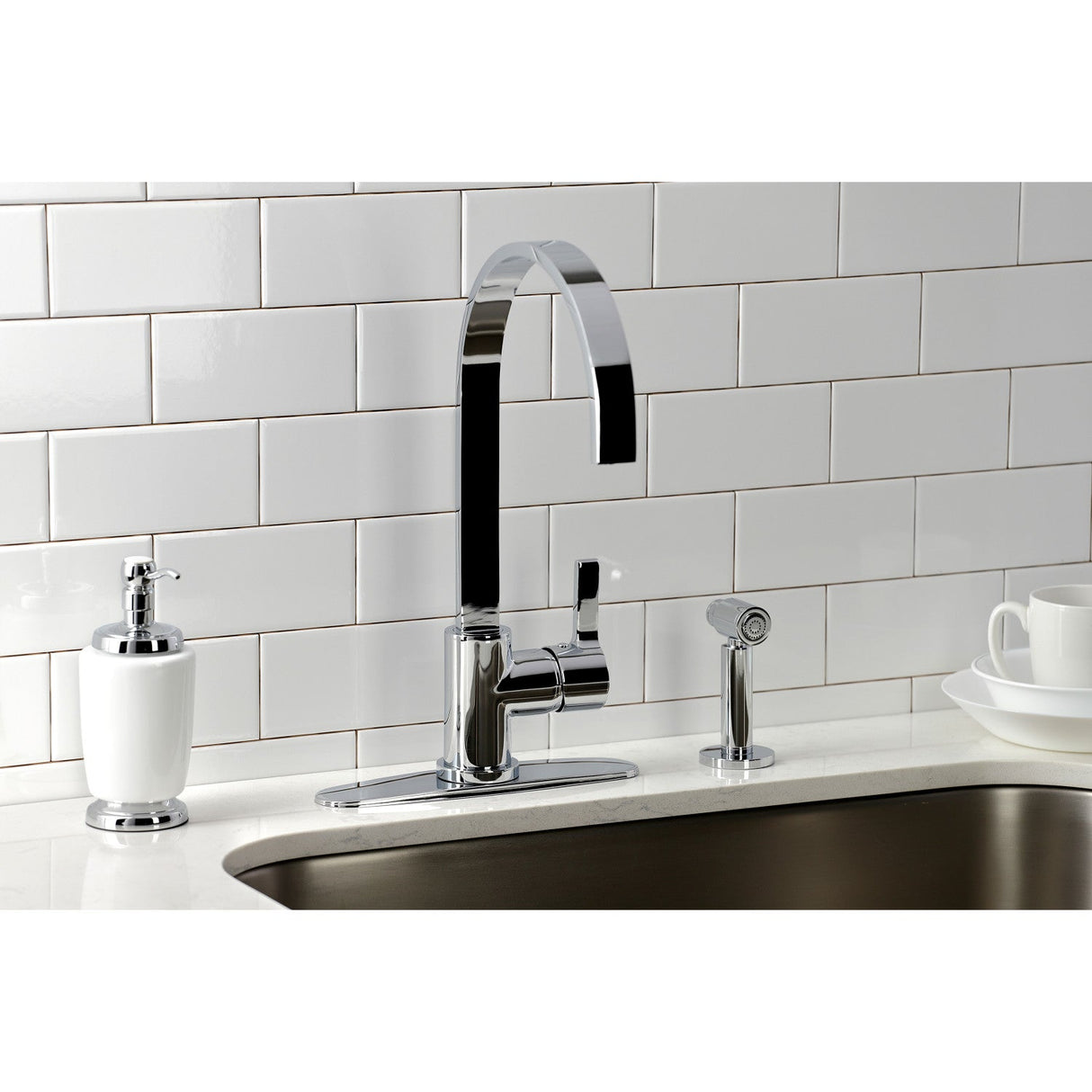 Continental LS8711CTLBS Single-Handle Deck Mount Kitchen Faucet with Brass Sprayer and Deck Plate, Polished Chrome