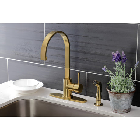 Concord LS8713DLSP Single-Handle 2-Hole Deck Mount Kitchen Faucet with Side Sprayer, Brushed Brass