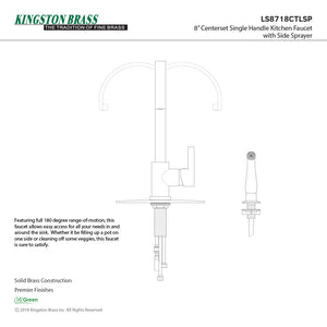 Continental LS8718CTLSP Single-Handle 2-Hole Deck Mount Kitchen Faucet with Side Sprayer, Brushed Nickel