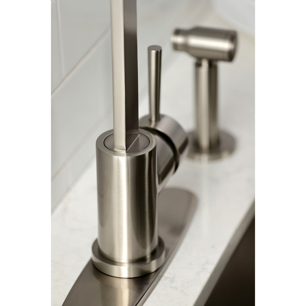 Concord LS8718DLBS Single-Handle Deck Mount Kitchen Faucet with Brass Sprayer and Deck Plate, Brushed Nickel