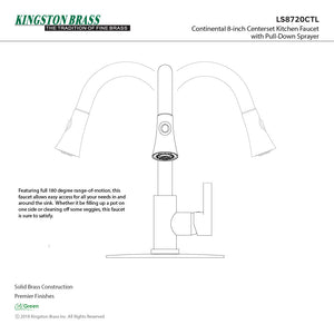 Continental LS8720CTL Single-Handle 1-Hole Deck Mount Pull-Down Sprayer Kitchen Faucet, Matte Black