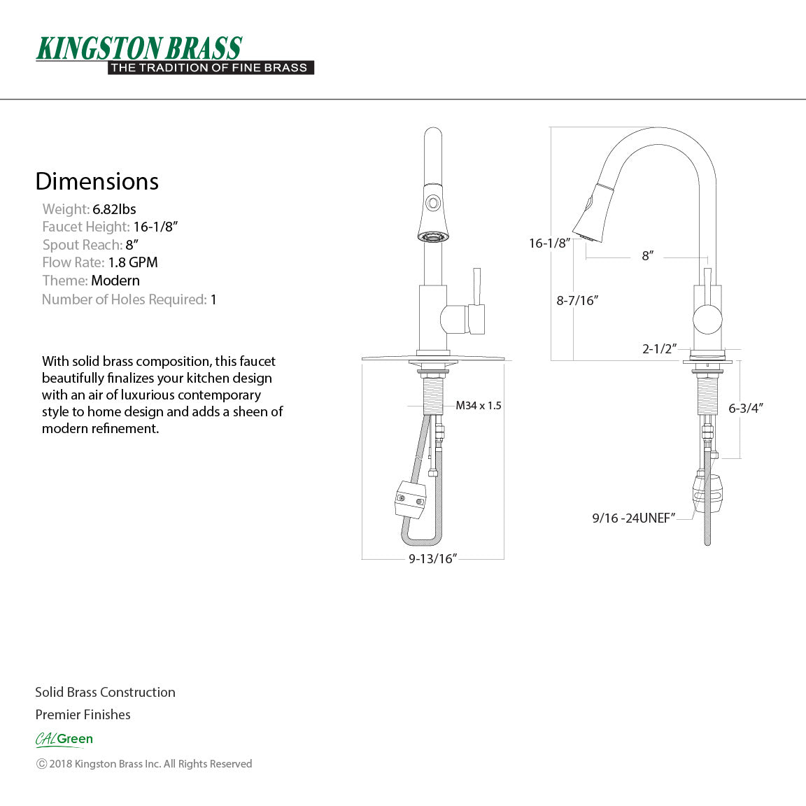 Concord LS8720DL Single-Handle 1-Hole Deck Mount Pull-Down Sprayer Kitchen Faucet, Matte Black
