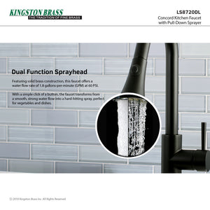 Concord LS8720DL Single-Handle 1-Hole Deck Mount Pull-Down Sprayer Kitchen Faucet, Matte Black