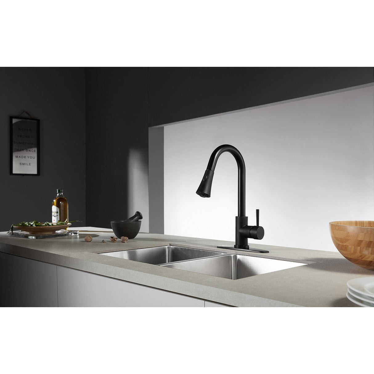 Concord LS8720DL Single-Handle 1-Hole Deck Mount Pull-Down Sprayer Kitchen Faucet, Matte Black