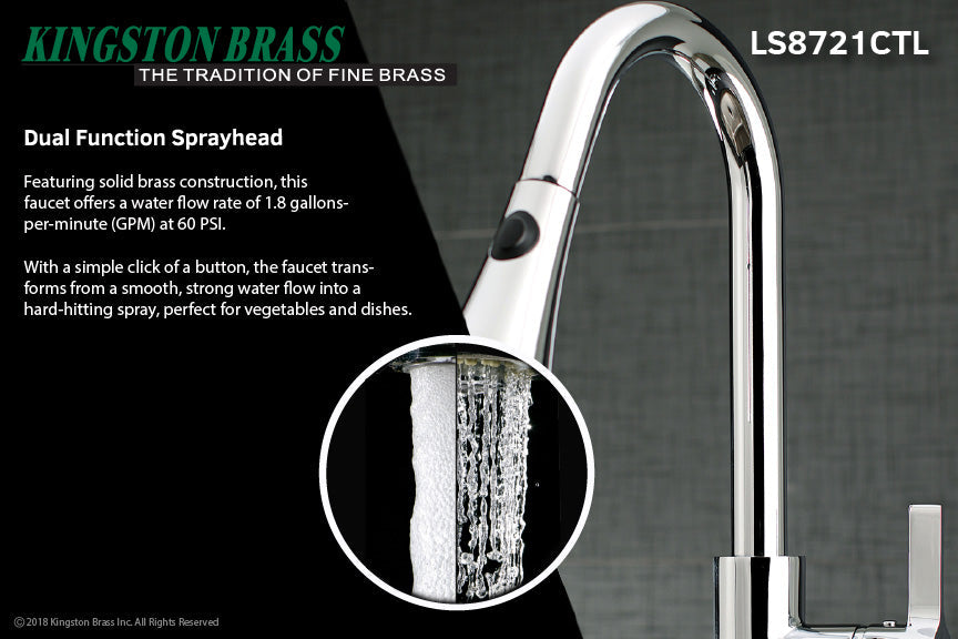 Continental LS8721CTL Single-Handle 1-Hole Deck Mount Pull-Down Sprayer Kitchen Faucet, Polished Chrome