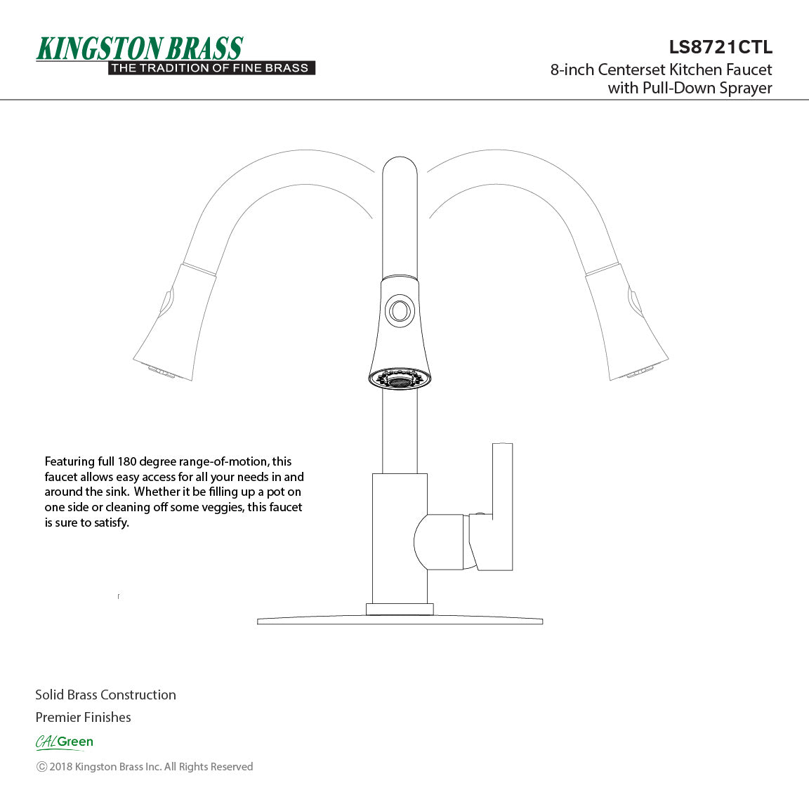 Continental LS8721CTL Single-Handle 1-Hole Deck Mount Pull-Down Sprayer Kitchen Faucet, Polished Chrome