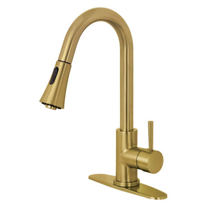 Concord LS8723DL Single-Handle 1-Hole Deck Mount Pull-Down Sprayer Kitchen Faucet, Brushed Brass