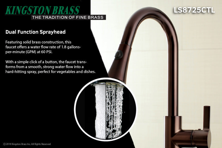 Continental LS8725CTL Single-Handle 1-Hole Deck Mount Pull-Down Sprayer Kitchen Faucet, Oil Rubbed Bronze