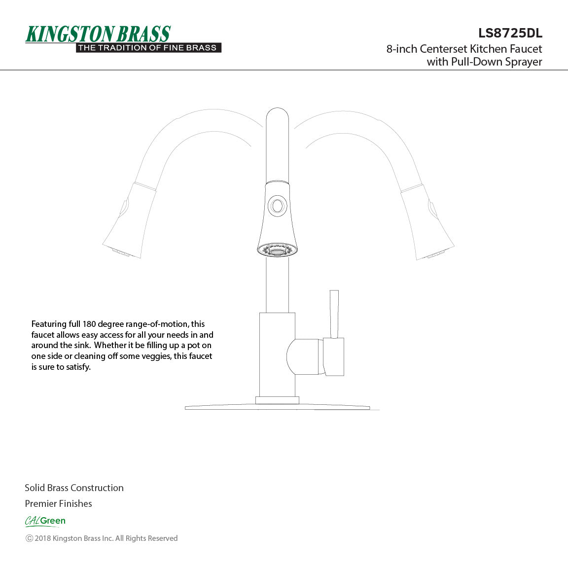 Concord LS8725DL Single-Handle 1-Hole Deck Mount Pull-Down Sprayer Kitchen Faucet, Oil Rubbed Bronze