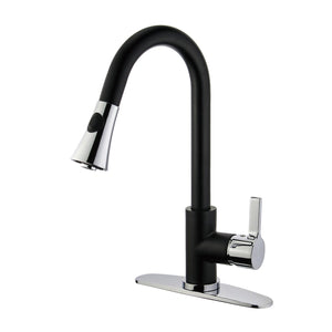 Continental LS8727CTL Single-Handle 1-Hole Deck Mount Pull-Down Sprayer Kitchen Faucet, Matte Black/Polished Chrome